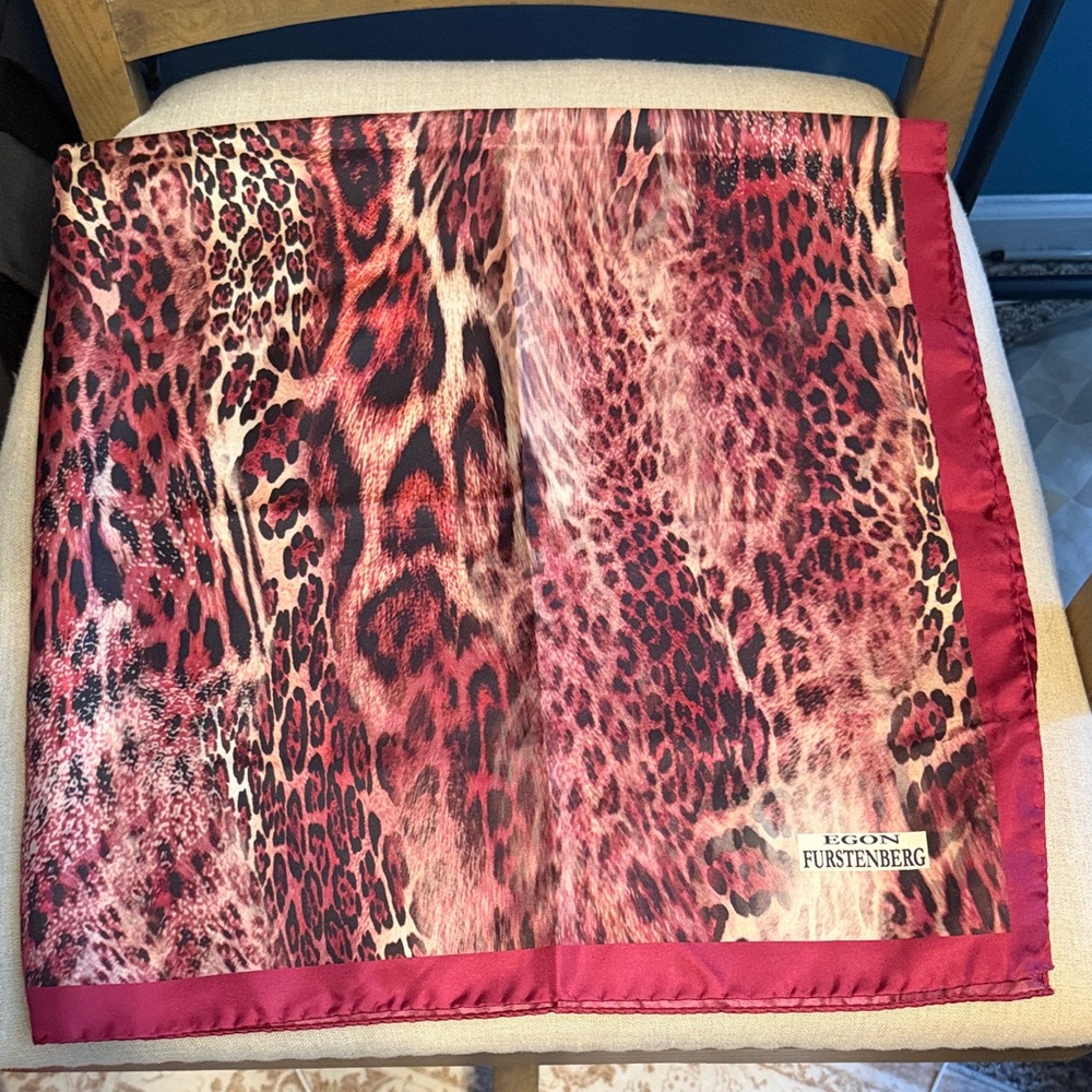 Vintage Egon Pink Silk Animal Print Scarf
